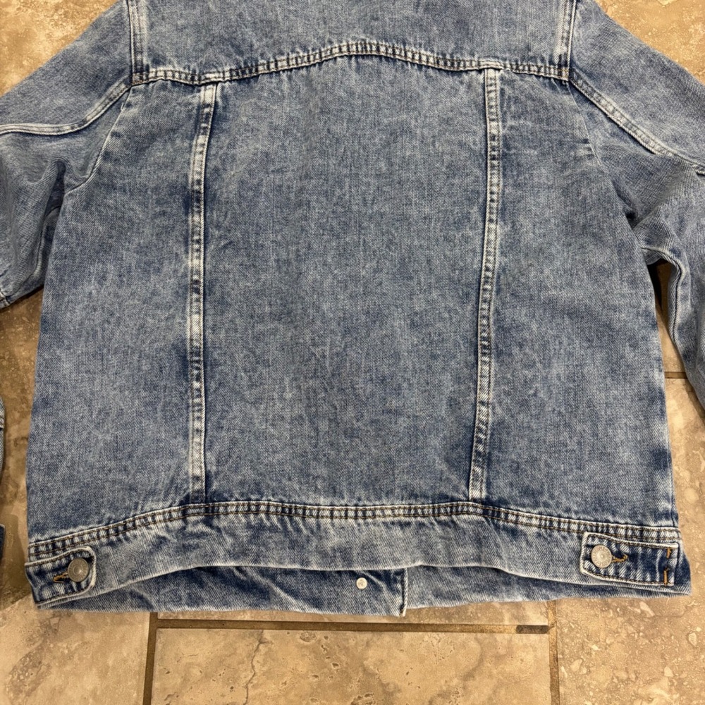 Free People Rumors  Blue Acid Wash Denim Trucker Jacket Womens Large‎ - Picture 10 of 16
